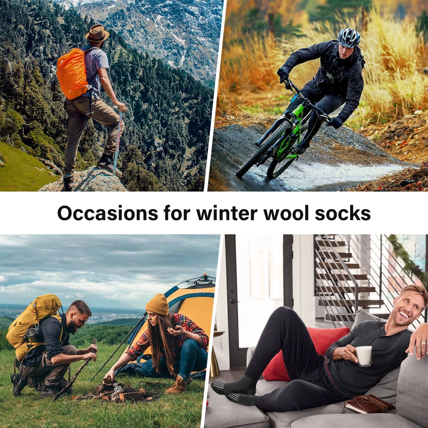 5 Pairs Wool Socks For Hiking Outdoors Casual