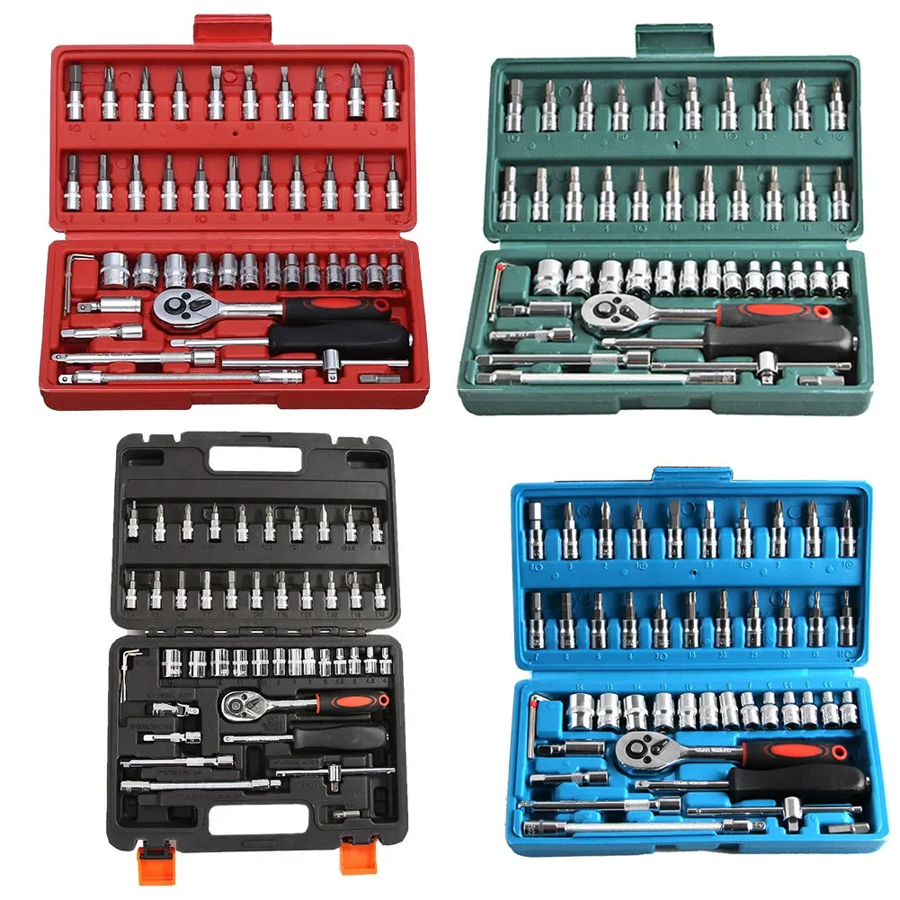 46pcs Ratchet Wrench Set Kit Sleeve for Car Motorcycle Bicycle Repair