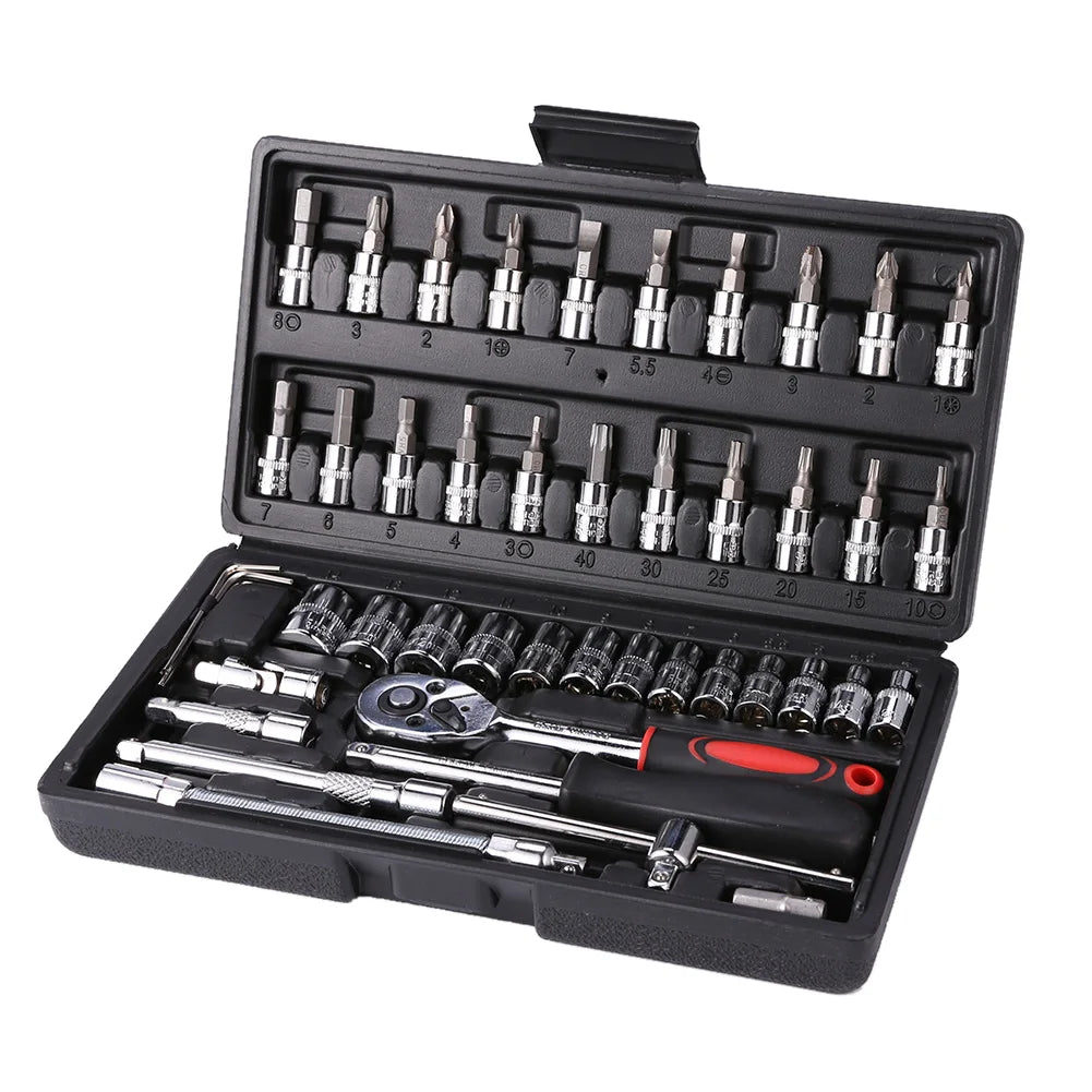 46pcs Ratchet Wrench Set Kit Sleeve for Car Motorcycle Bicycle Repair