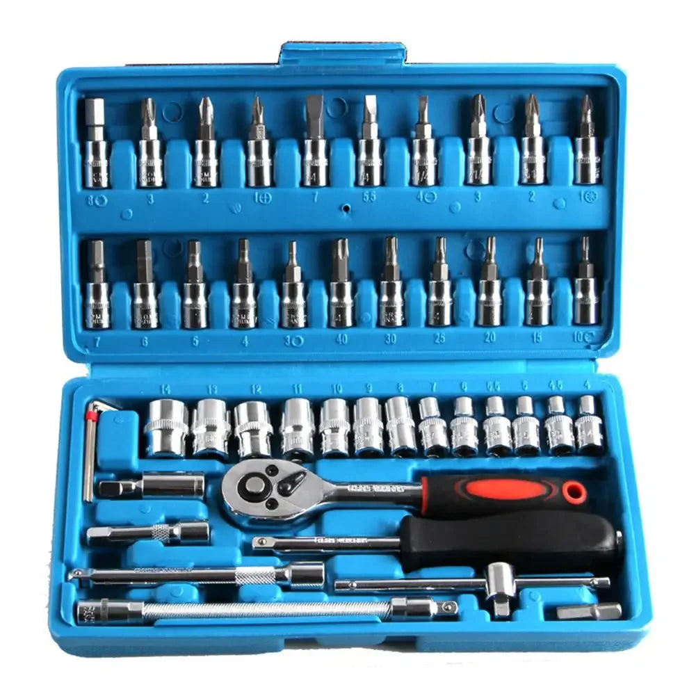 46pcs Ratchet Wrench Set Kit Sleeve for Car Motorcycle Bicycle Repair