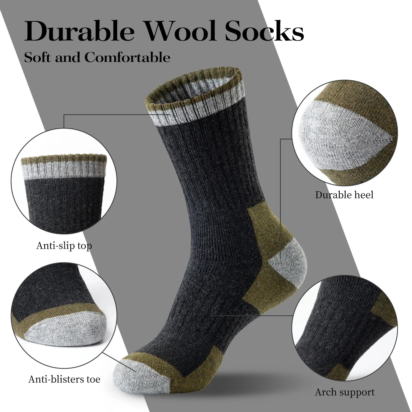 5 Pairs Wool Socks For Hiking Outdoors Casual