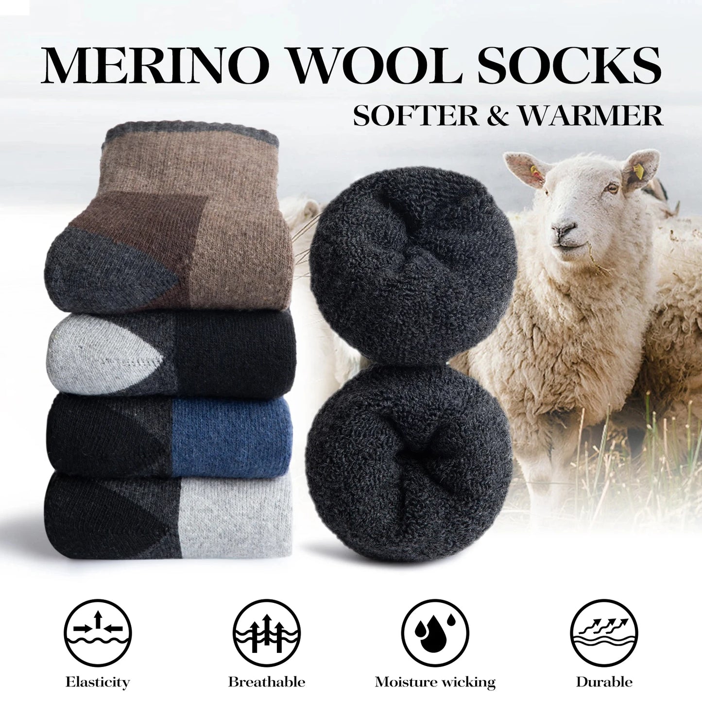 5 Pairs Wool Socks For Hiking Outdoors Casual