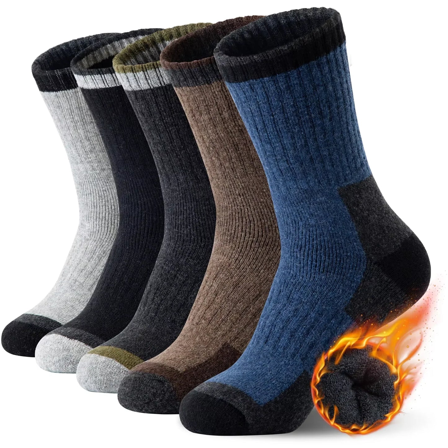 5 Pairs Wool Socks For Hiking Outdoors Casual