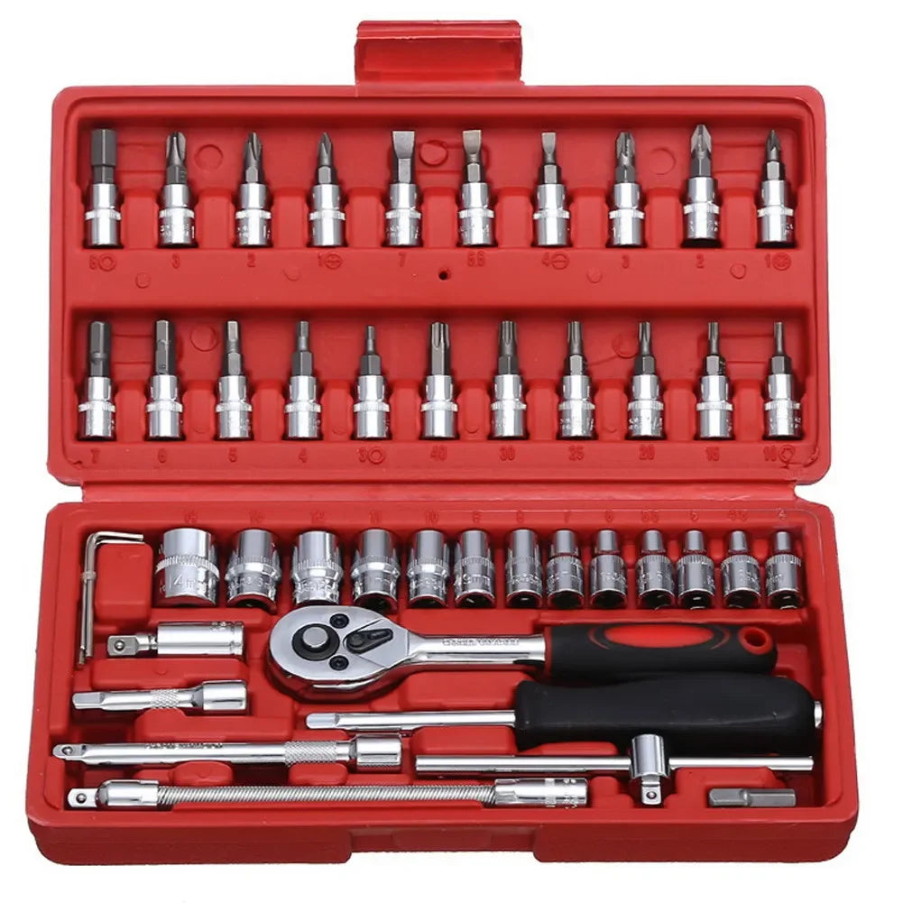 46pcs Ratchet Wrench Set Kit Sleeve for Car Motorcycle Bicycle Repair