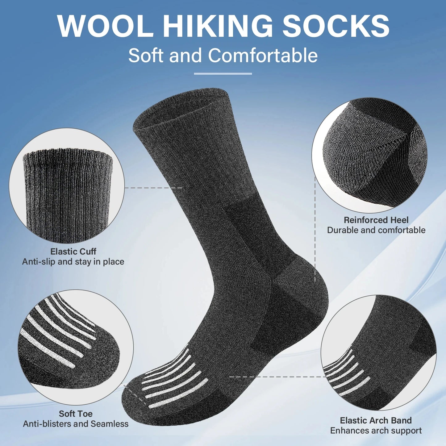 5 Pairs Wool Socks For Hiking Outdoors Casual